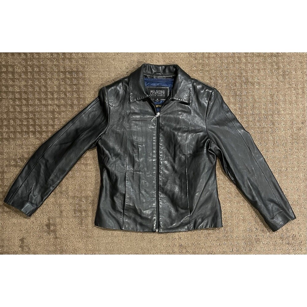 Wilsons Leather Pelle Studio Blazer Jacket Women Medium Black Thinsulate Ultra